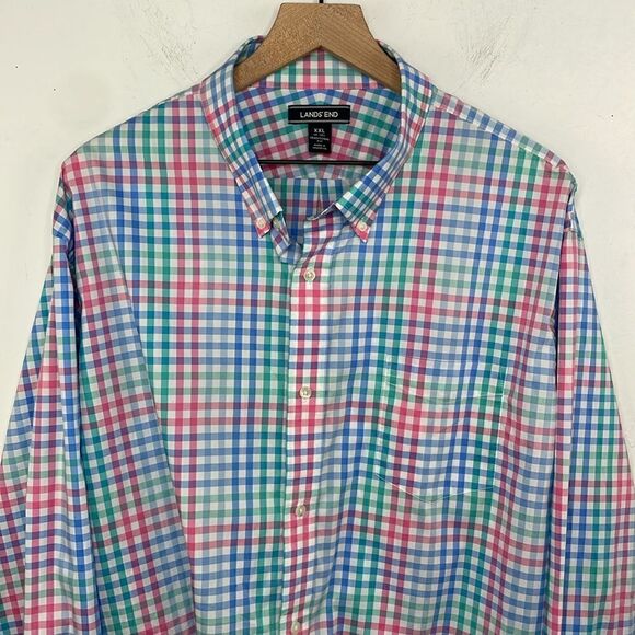 Lands End Men’s Plaid Collared Front Button Closure Long Sleeve Shirt size XXL - Picture 4 of 12